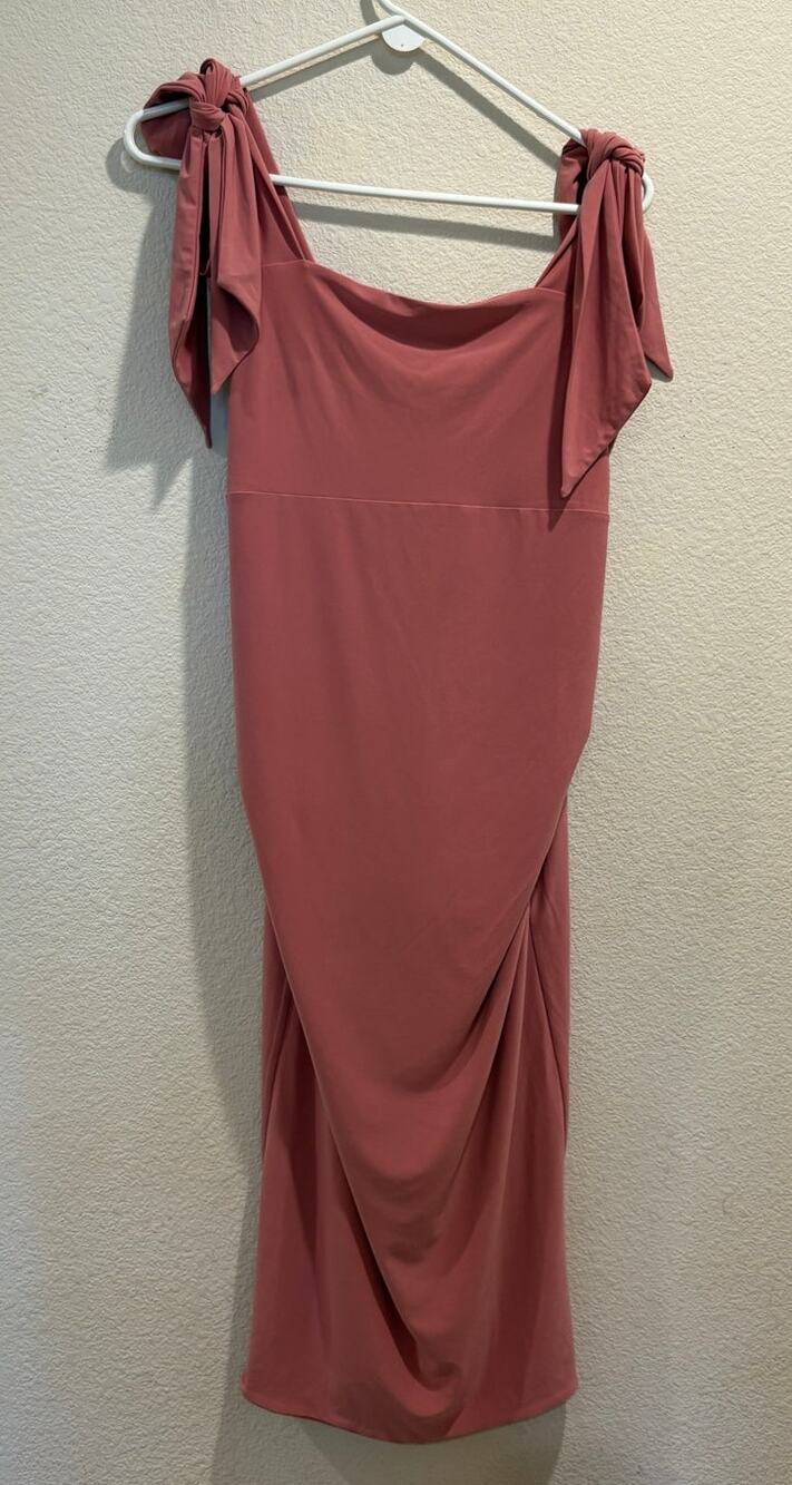 Club L London Blush Pink Tie Shoulder Draped Sleeveless Midi Dress Size 10
